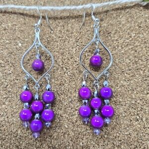 Vibrant Purple Beaded Dangle Earrings